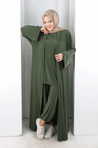 Uzun Hırkalı Üçlü Takım 8713 Haki - 4