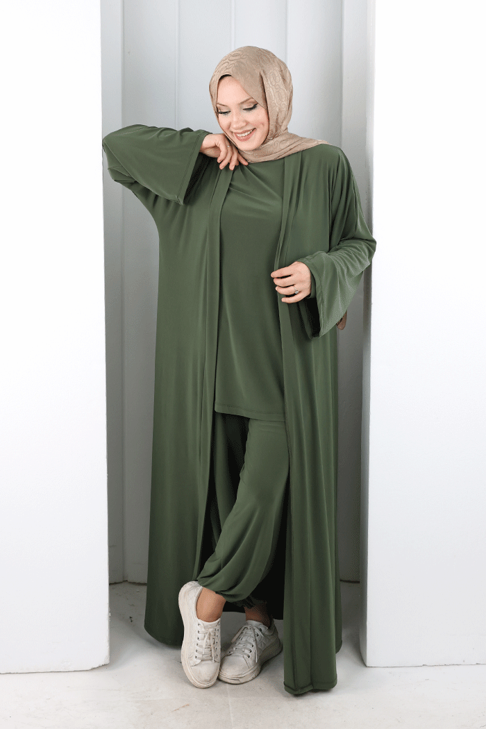 Uzun Hırkalı Üçlü Takım 8713 Haki - 4