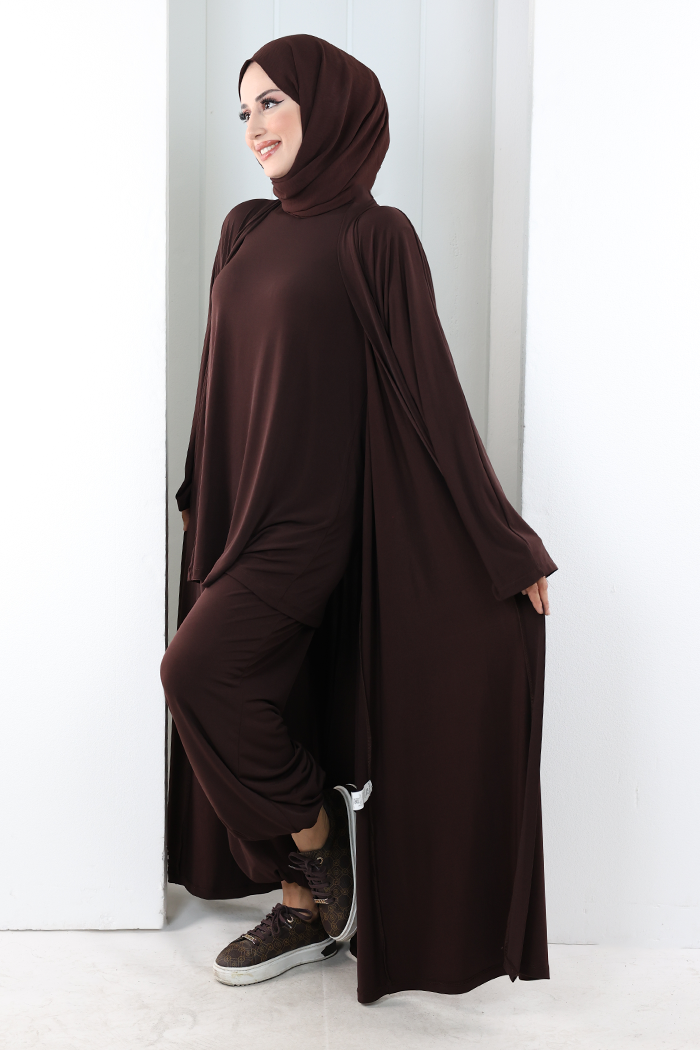 Uzun Hırkalı Üçlü Takım 8713 Kahverengi - 3