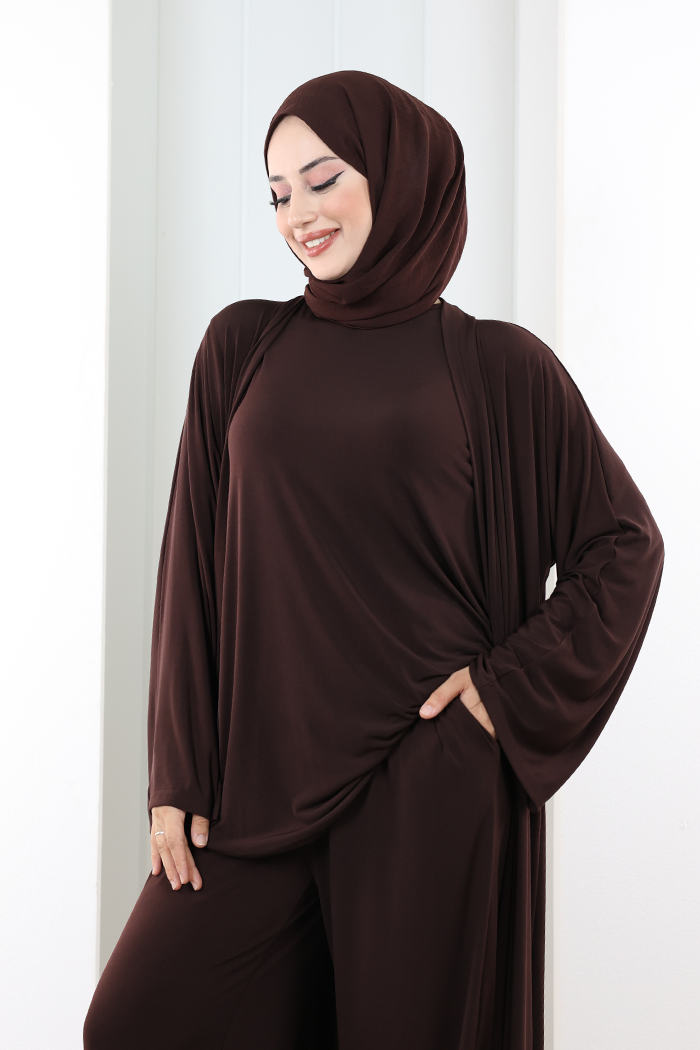 Uzun Hırkalı Üçlü Takım 8713 Kahverengi - 5