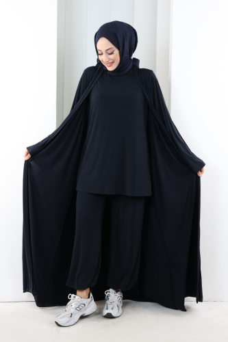 Uzun Hırkalı Üçlü Takım 8713 Lacivert - 2