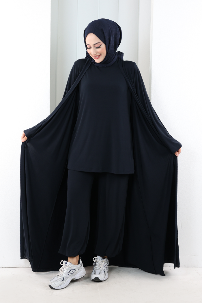Uzun Hırkalı Üçlü Takım 8713 Lacivert - 2