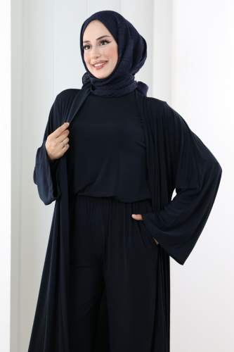 Uzun Hırkalı Üçlü Takım 8713 Lacivert - 5