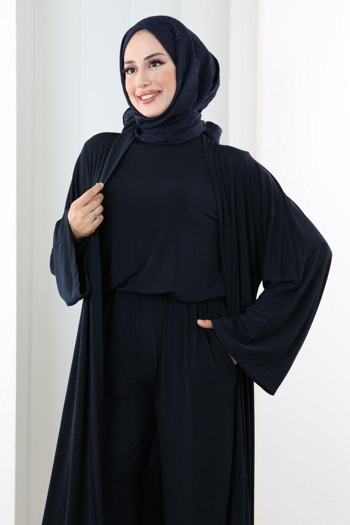 Uzun Hırkalı Üçlü Takım 8713 Lacivert - 5