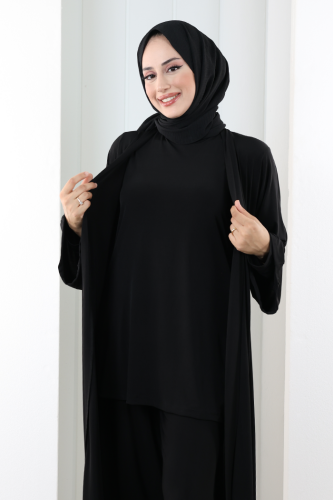 Uzun Hırkalı Üçlü Takım 8713 Siyah - 4