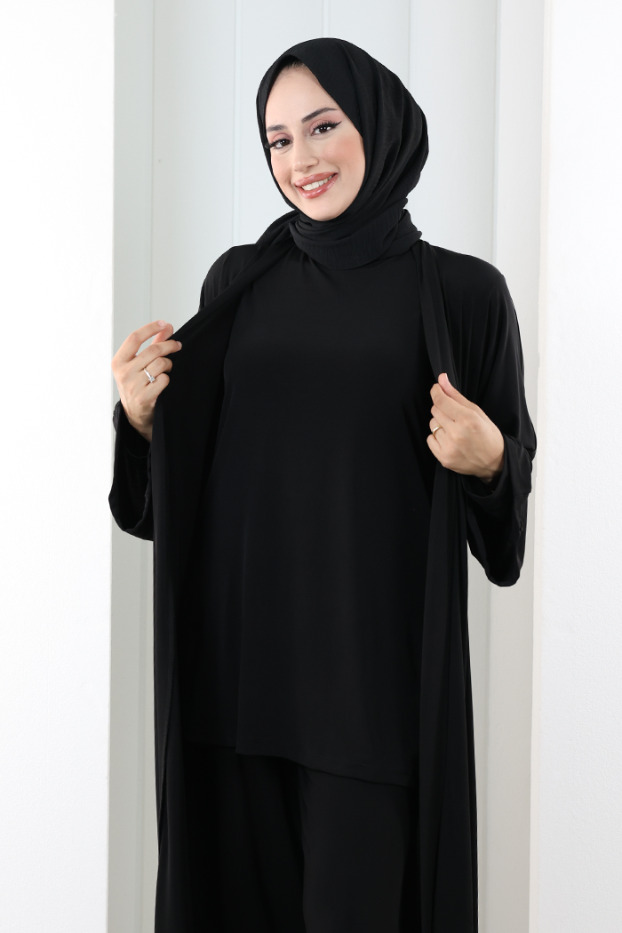 Uzun Hırkalı Üçlü Takım 8713 Siyah - 4