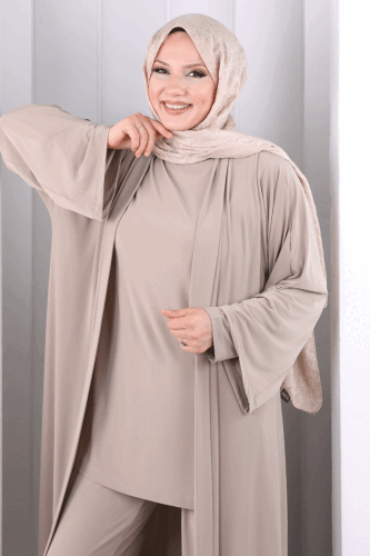 Uzun Hırkalı Üçlü Takım 8713 Vizon - 6