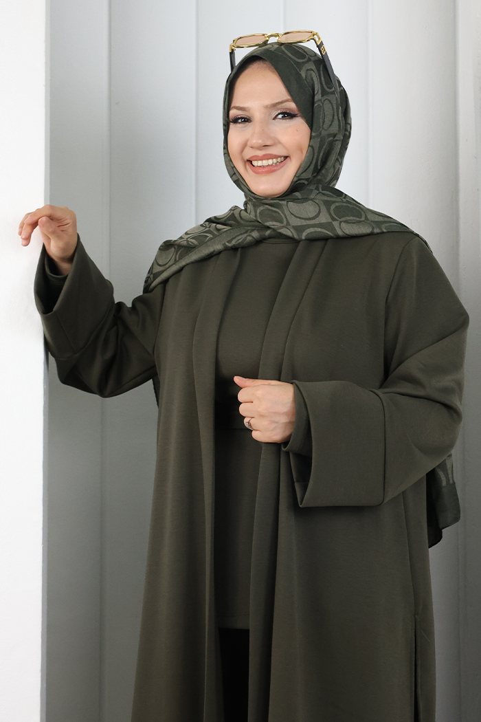 Uzun Hırkalı Üçlü Takım 8716 Haki - 4