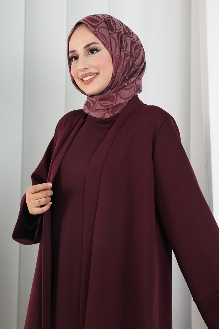 Uzun Hırkalı Üçlü Takım 8716 Mürdüm - 5