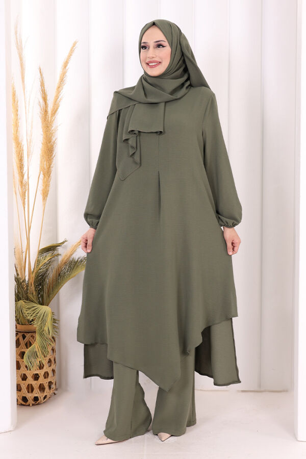 Verevli Tunik, Pantolon Takım Şal  HEDİYE   3937 Haki - 1