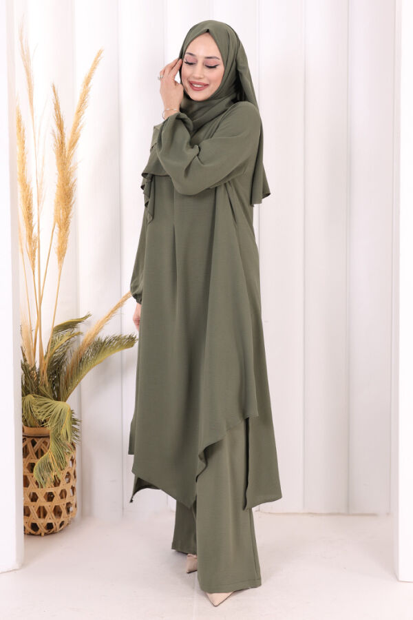 Verevli Tunik, Pantolon Takım Şal  HEDİYE   3937 Haki - 2