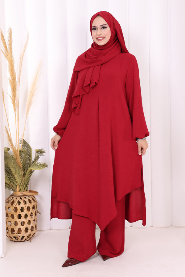 Verevli Tunik, Pantolon Takım Şal HEDİYE 3937 Bordo - 1