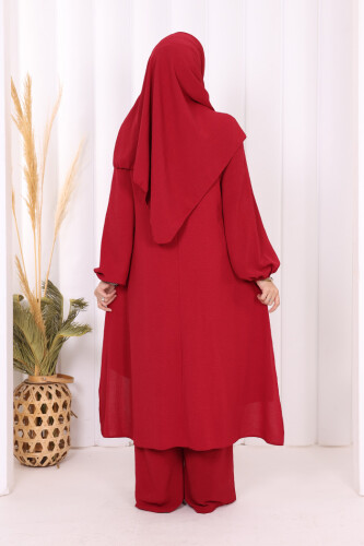 Verevli Tunik, Pantolon Takım Şal HEDİYE 3937 Bordo - 4