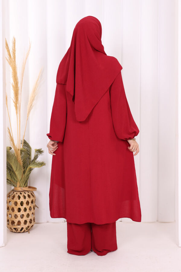 Verevli Tunik, Pantolon Takım Şal HEDİYE 3937 Bordo - 4