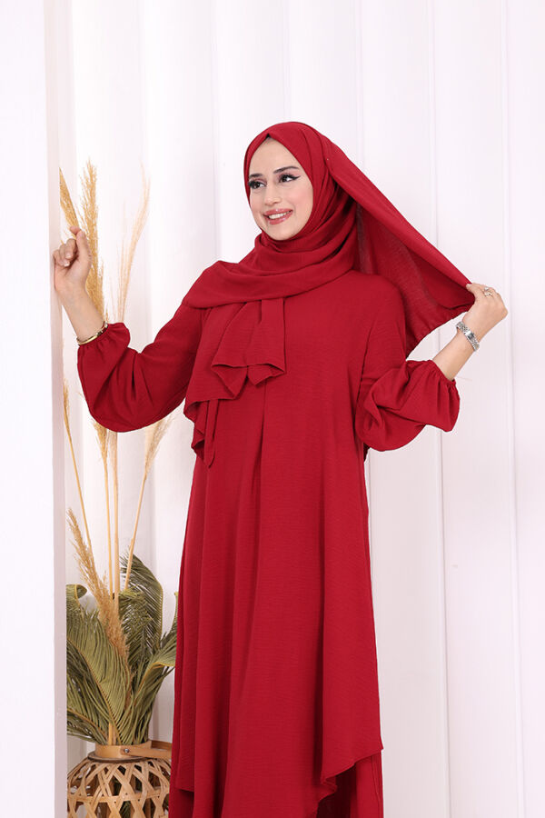 Verevli Tunik, Pantolon Takım Şal HEDİYE 3937 Bordo - 5