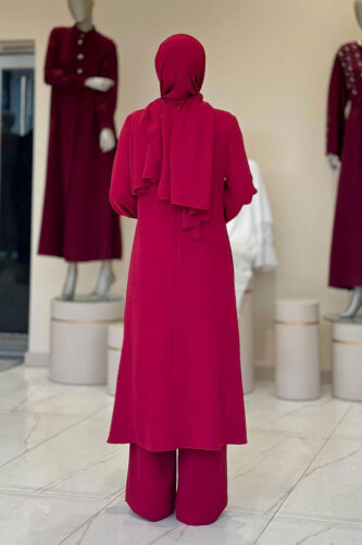 Verevli Tunik, Pantolon Takım Şal  HEDİYE   3937 Bordo - 4