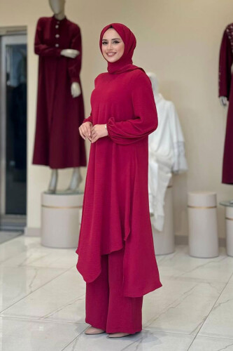 Verevli Tunik, Pantolon Takım Şal  HEDİYE   3937 Bordo - 6
