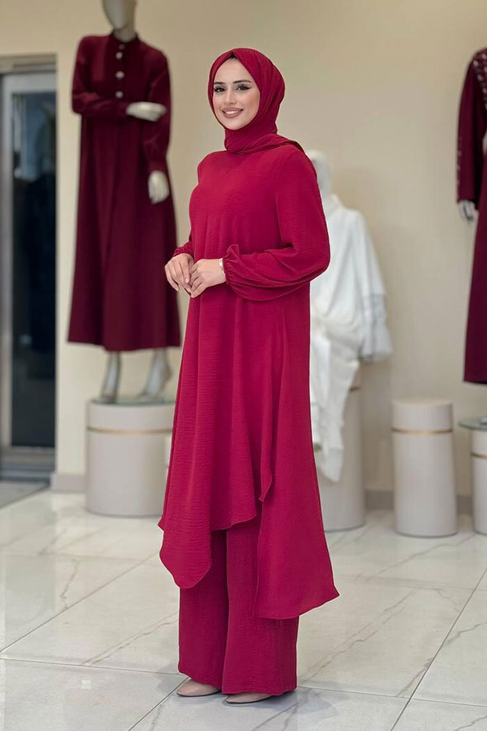 Verevli Tunik, Pantolon Takım Şal  HEDİYE   3937 Bordo - 6