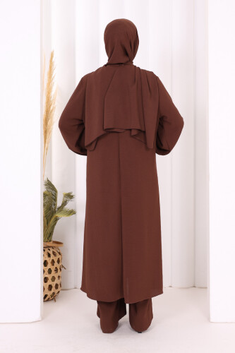 Verevli Tunik, Pantolon Takım Şal  HEDİYE   3937 Kahverengi - 5