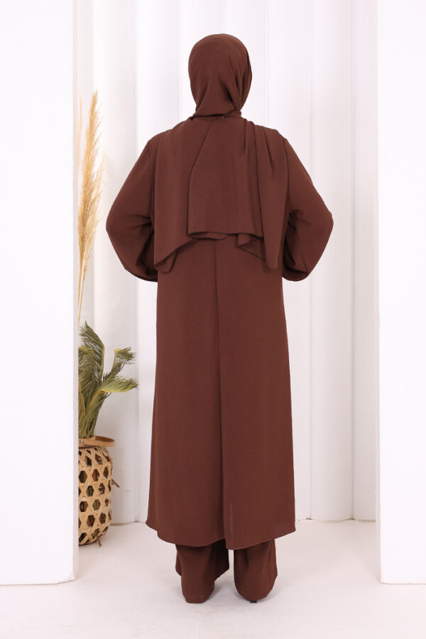 Verevli Tunik, Pantolon Takım Şal  HEDİYE   3937 Kahverengi - 5