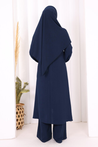 Verevli Tunik, Pantolon ve Şal Üçlü Takım 3937 Lacivert - 5