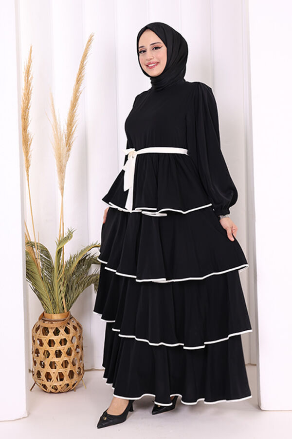 Kleid mit mehrlagigem Detail und Taillengürtel 6029 Schwarz - 2