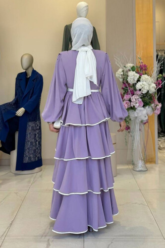 Kleid mit Lagendetail und Taillengürtel 6029 Lila - 2