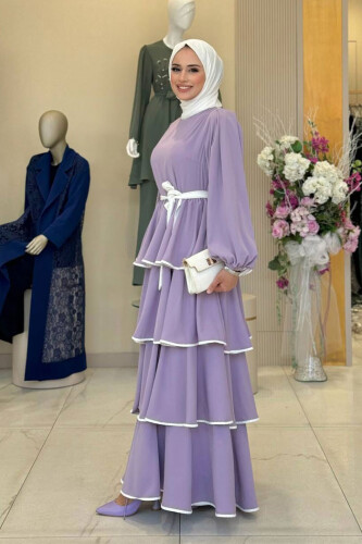Kleid mit Lagendetail und Taillengürtel 6029 Lila - 3