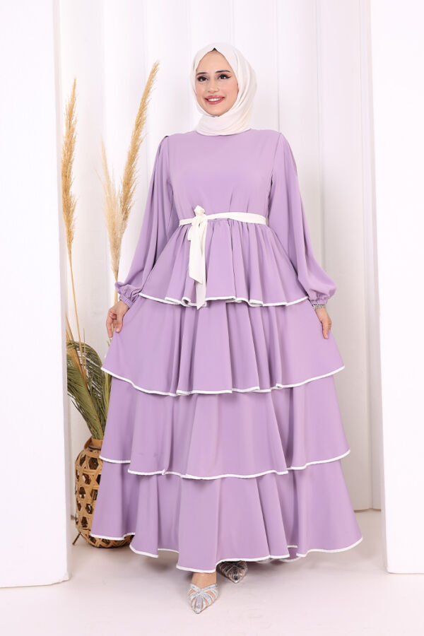 Kleid mit Lagendetail und Taillengürtel 6029 Lila - 1