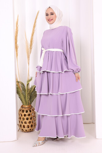 Kleid mit Lagendetail und Taillengürtel 6029 Lila - 3