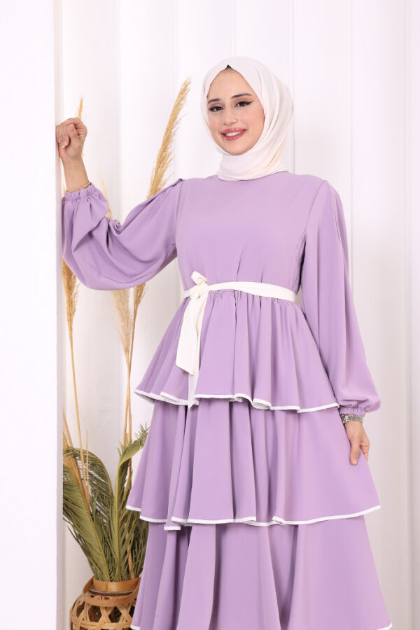 Kleid mit Lagendetail und Taillengürtel 6029 Lila - 5