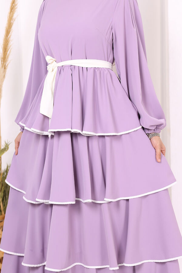 Kleid mit Lagendetail und Taillengürtel 6029 Lila - 6