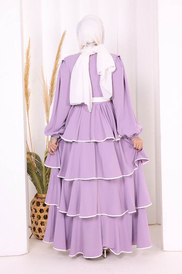 Waist Belted Layer Detail Dress 6029 Lilac - 4