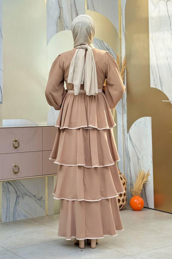 Kleid mit Lagendetail und Taillengürtel 6029 Nerz - 2