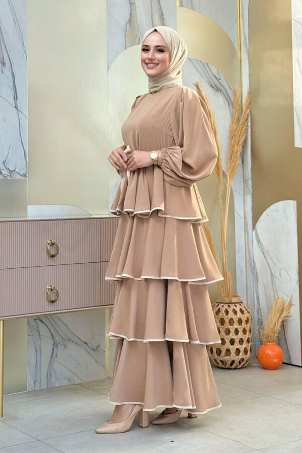 Kleid mit Lagendetail und Taillengürtel 6029 Nerz - 3
