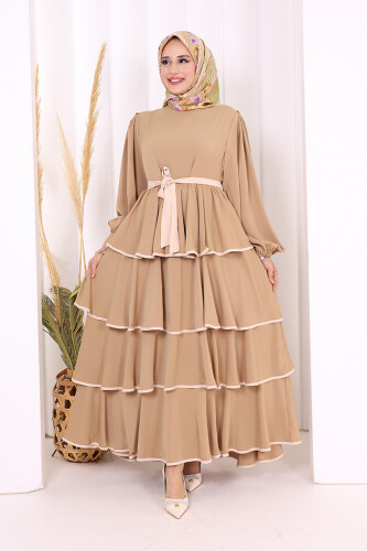 Kleid mit Lagendetail und Taillengürtel 6029 Nerz 