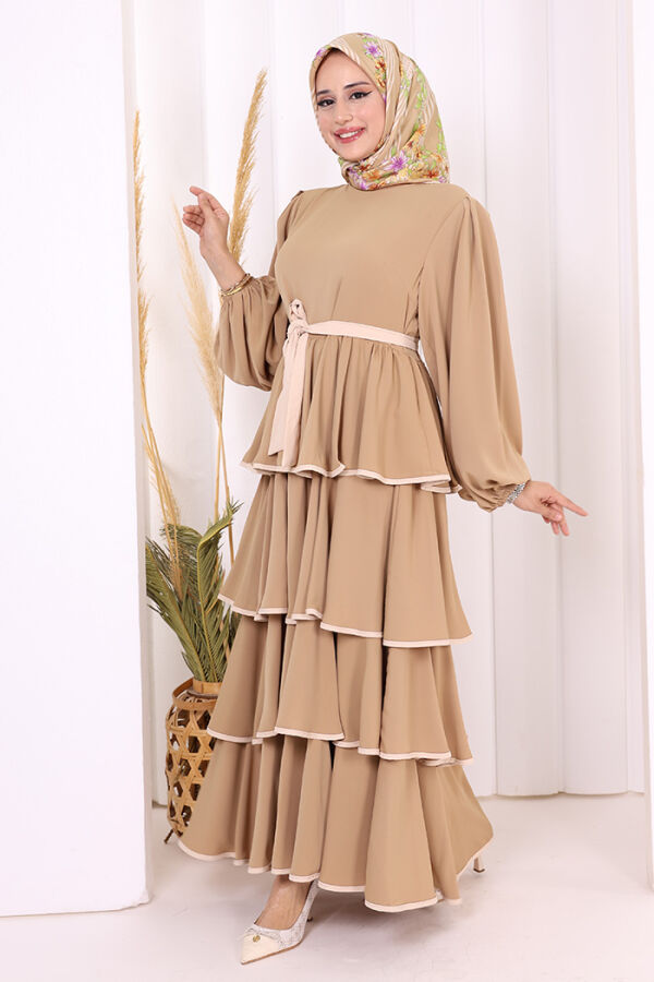 Kleid mit Lagendetail und Taillengürtel 6029 Nerz - 3