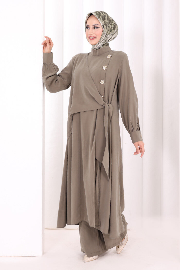 Yandan Bağlamalı İkili Takım 8019 Haki - 3