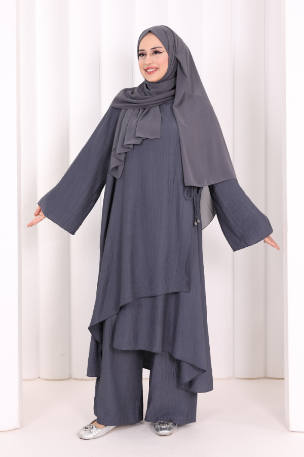 Yandan Bağlamalı Tunik Pantolon Takım 8008 Antrasit - 1