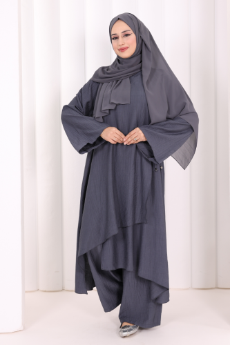 Yandan Bağlamalı Tunik Pantolon Takım 8008 Antrasit - 2