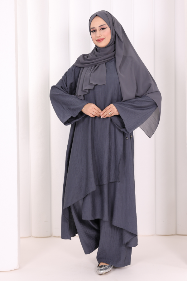 Yandan Bağlamalı Tunik Pantolon Takım 8008 Antrasit - 2