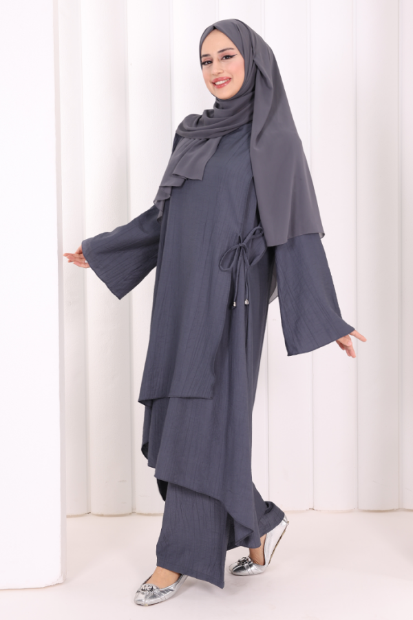 Yandan Bağlamalı Tunik Pantolon Takım 8008 Antrasit - 3