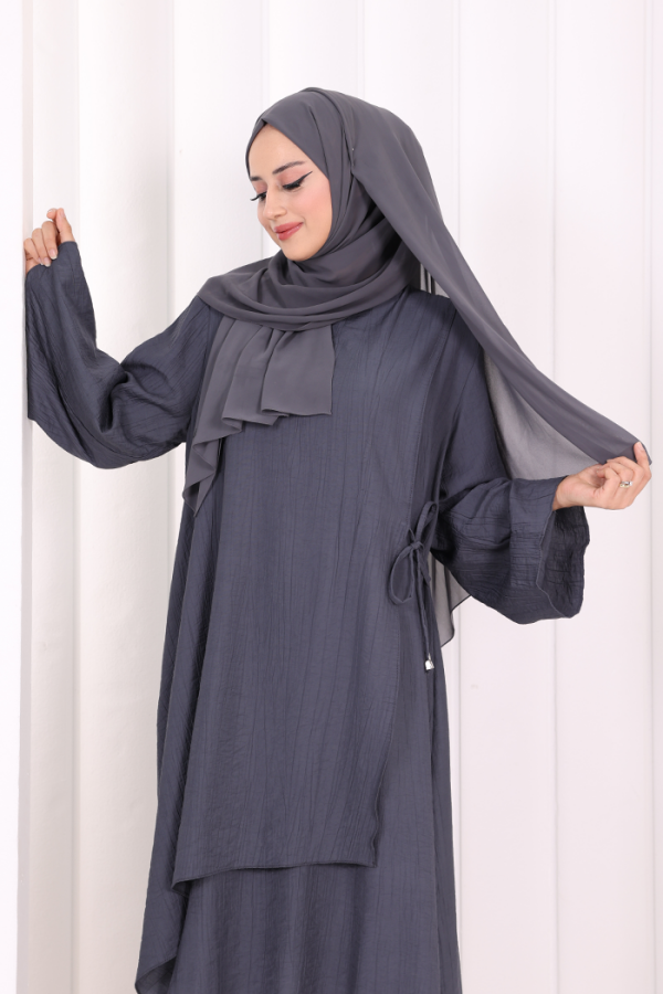 Yandan Bağlamalı Tunik Pantolon Takım 8008 Antrasit - 5