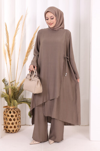 Yandan Bağlamalı Tunik Pantolon Takım 8008 Duman 