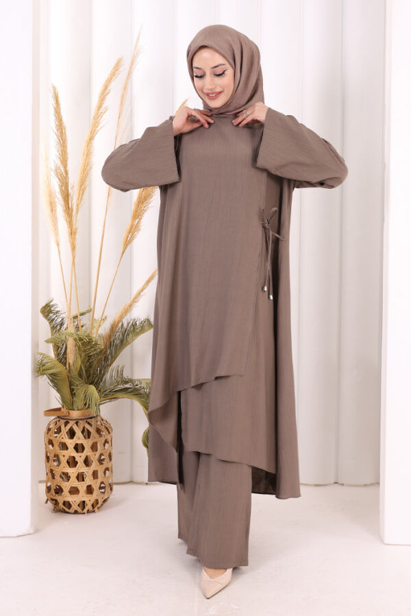 Yandan Bağlamalı Tunik Pantolon Takım 8008 Duman - 3