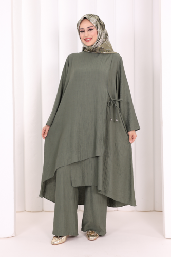 Yandan Bağlamalı Tunik Pantolon Takım 8008 Haki 
