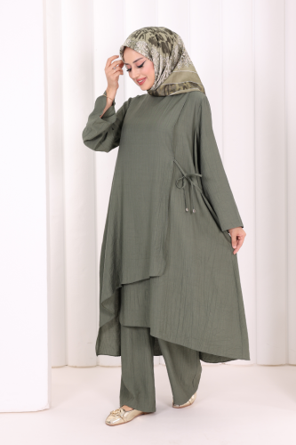 Yandan Bağlamalı Tunik Pantolon Takım 8008 Haki - 2