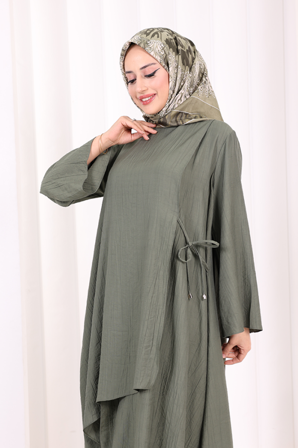Yandan Bağlamalı Tunik Pantolon Takım 8008 Haki - 5