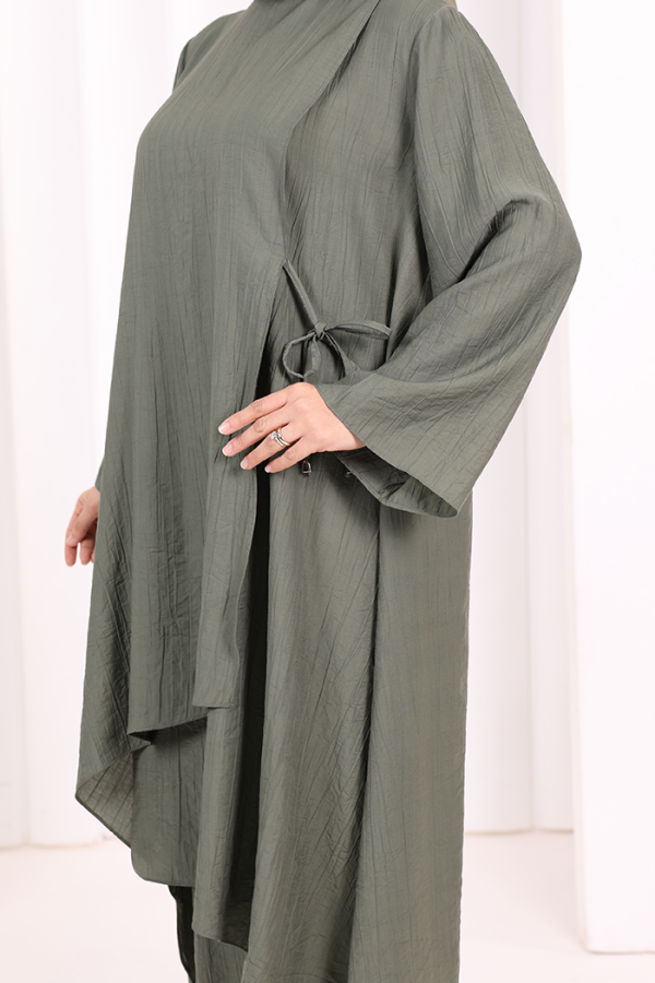 Yandan Bağlamalı Tunik Pantolon Takım 8008 Haki - 6