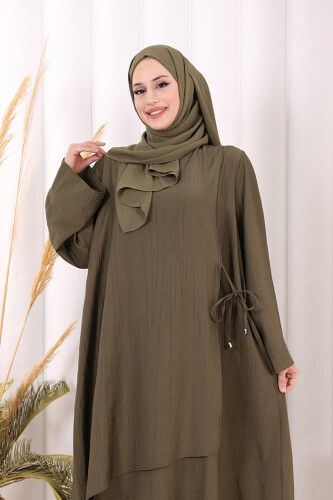 Yandan Bağlamalı Tunik Pantolon Takım 8008 Haki - 6